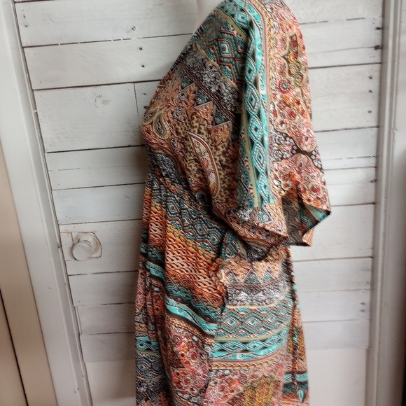 Fashion Fuse Kimono Kaftan Coverup Top Boho Print Tie Waist, Size Medium - Picture 4 of 12